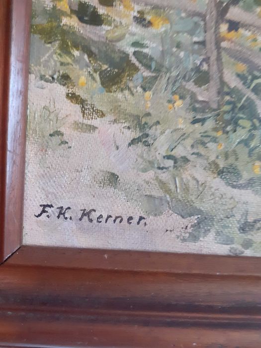 tablou vechi pictura pe panza 56/69 cm semnat F K Kerner