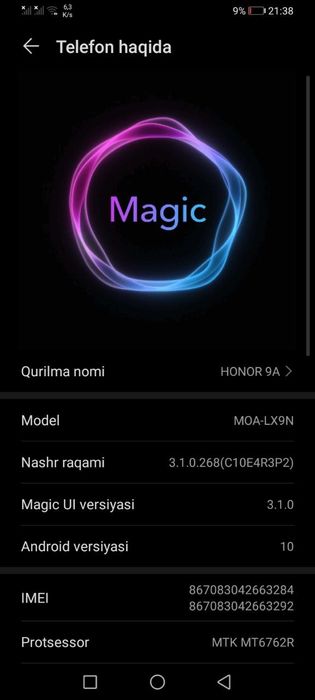 HONOR 9A arzon telefon FARGONA