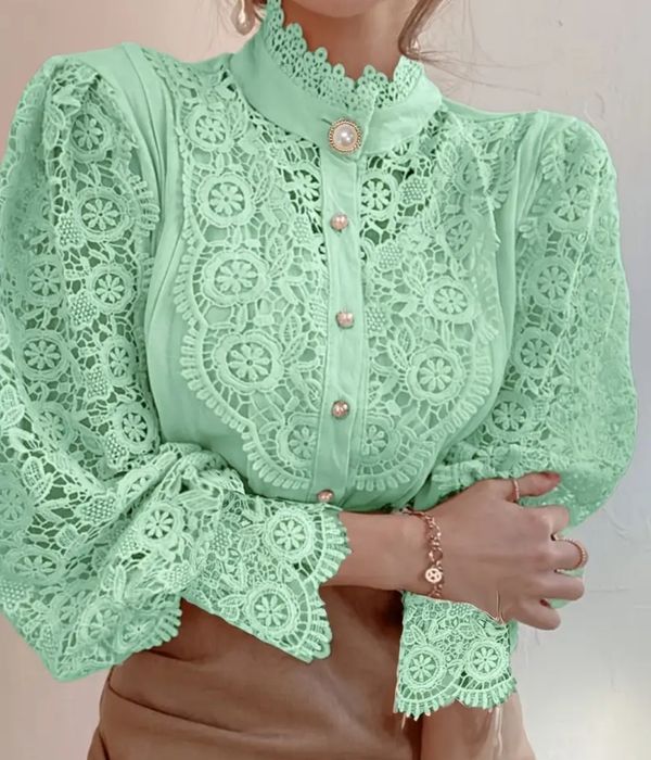 Дамска дантелена блуза/риза в  бяло, мента или коралово