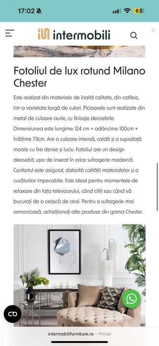 Fotoliu de lux rotund Milano Chester