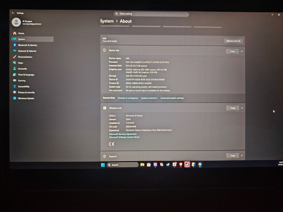 LAPTOP GAMING  msi pulse  gl76 12uek