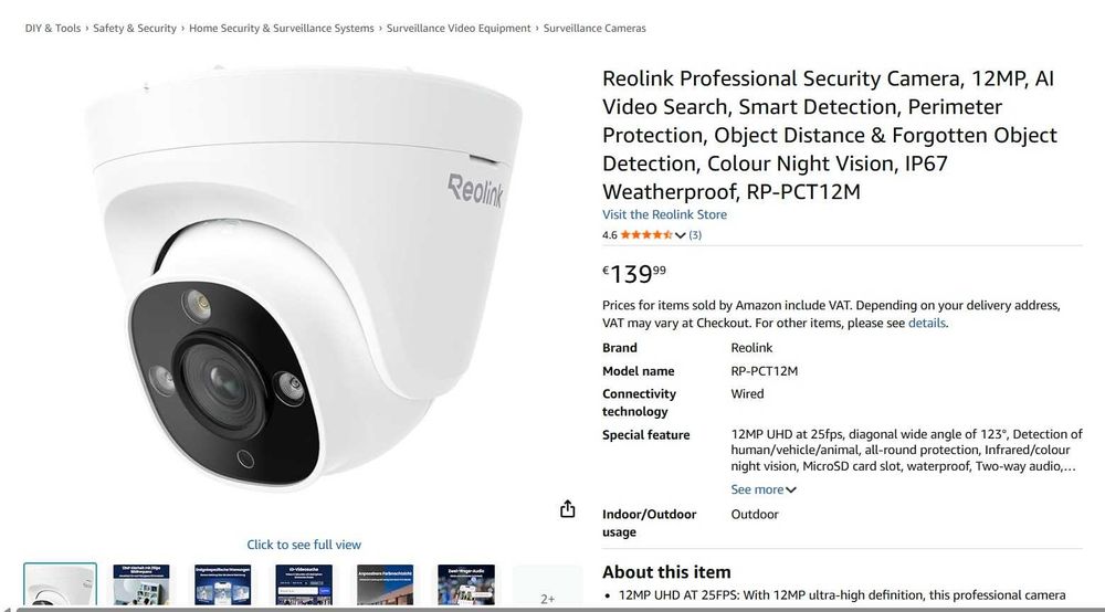 Cameră de securitate profesională Reolink, 12 MP căutare video AI