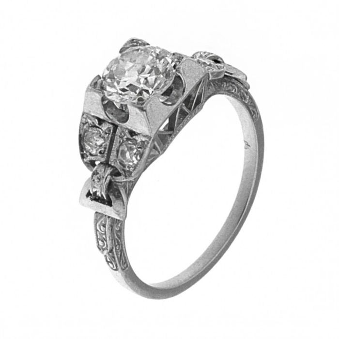 Inel din platina Art Deco original cu diamante naturale, IAU560