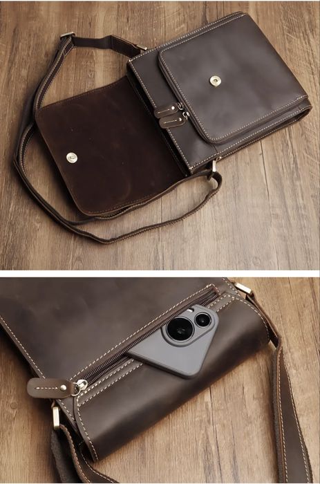 Мъжка луксозна чанта за през рамо•Кафява Crazy Horse кожа -10%Промоция