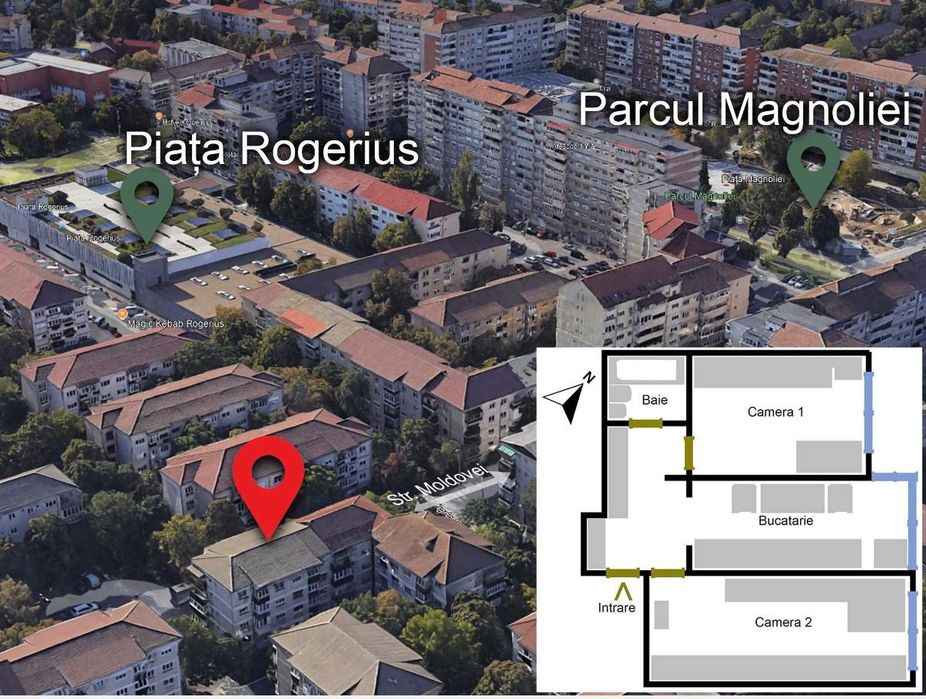 Vând apartament 2 camere tip PB decomandat rogerius