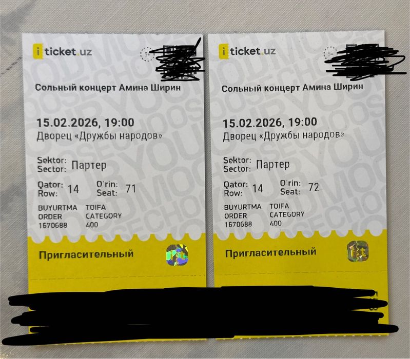 Два билета на сольный концерт Амина Ширин