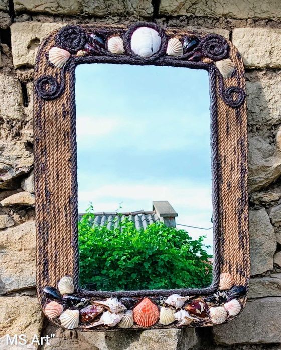 Ръчно декорирани огледала с конопено въже и естествени материали