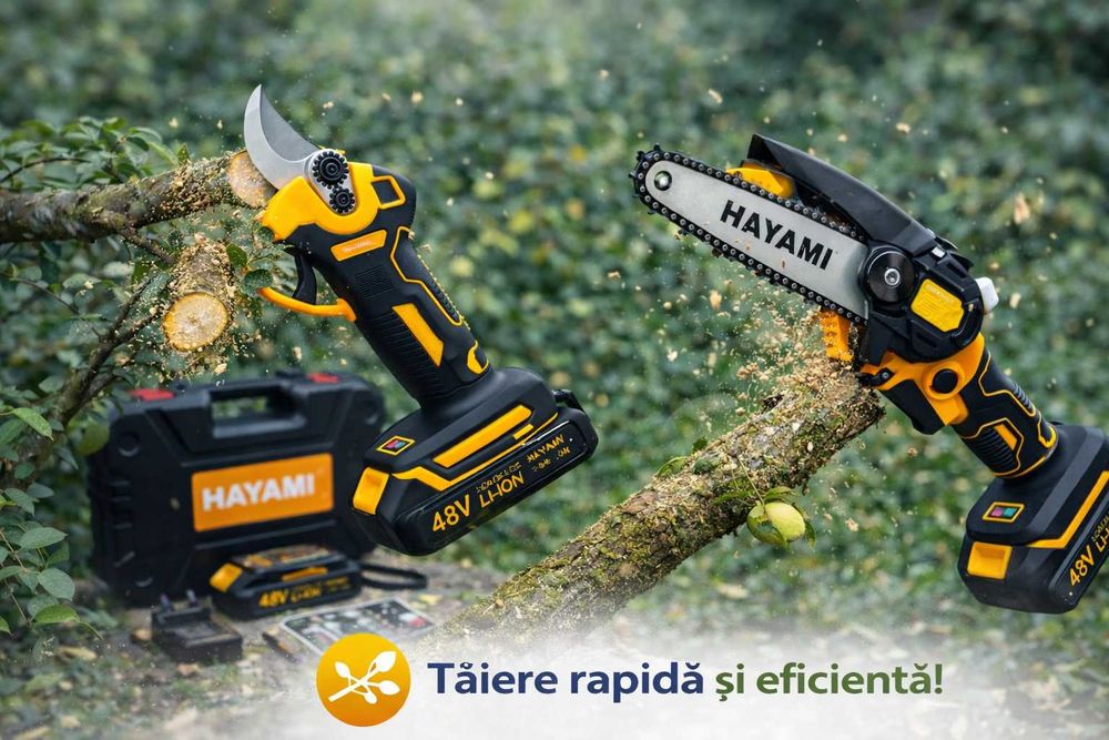 Set mini fierastrau lant + foarfeca electrica 48V Hayami
