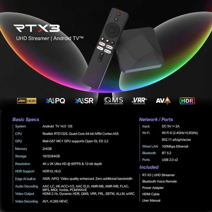 Android TVBOX RT-X3  RTD1325TPV 4/32 Прошивка+бесплатные каналы