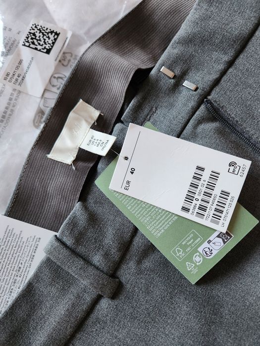 Тъмно сив панталон M/L/40 ежедневен плътен висока талия ръб джобове