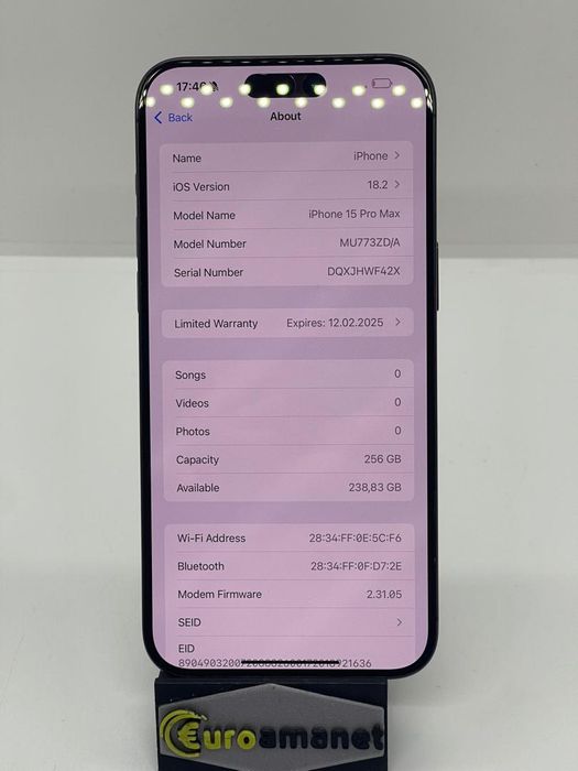 Telefon mobil Apple iPhone 15 Pro Max, 256 GB, 5G, 91% Baterie -A-