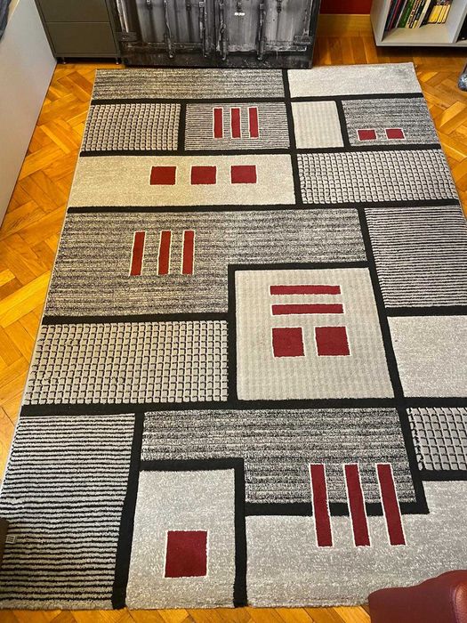 Covor 230 x 160 cm gri/ burgund/ negru