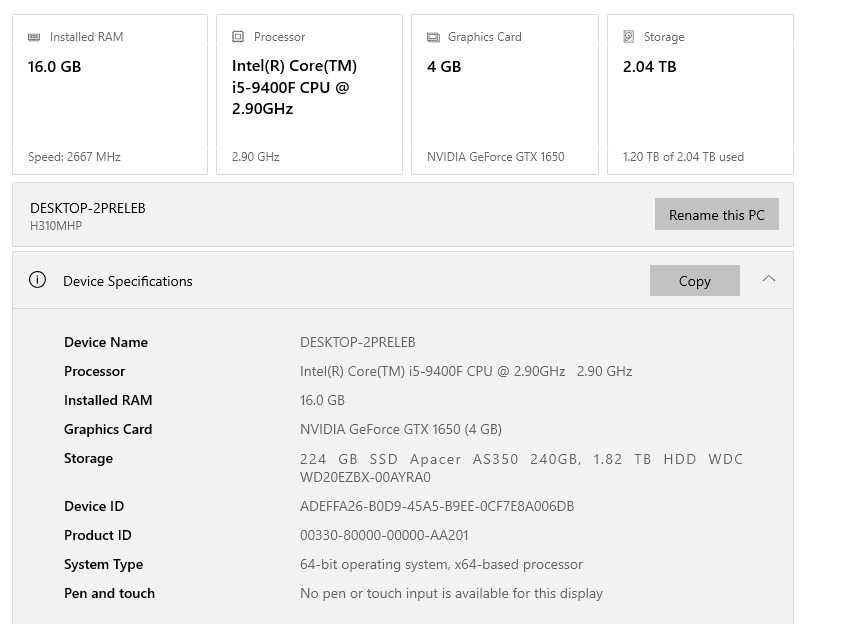 Игровой компьютер GTX1650 + i5 9400f