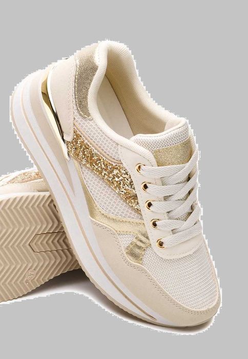 Adidasi superbi cu imprimeu glam auriu cu platforma ascunsa sneakers