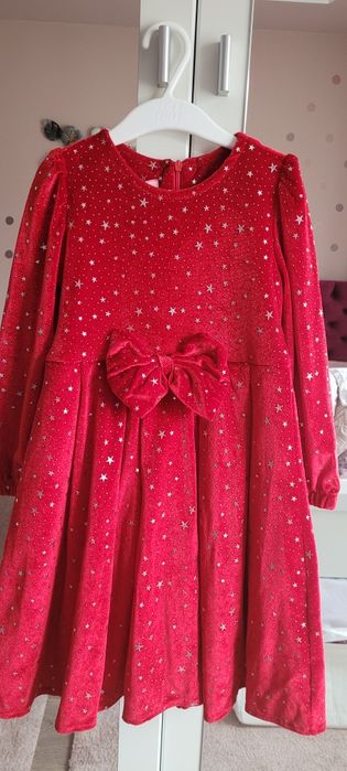 Rochie catifea, roșu intens, deosebită, 5/6 ani, Noua