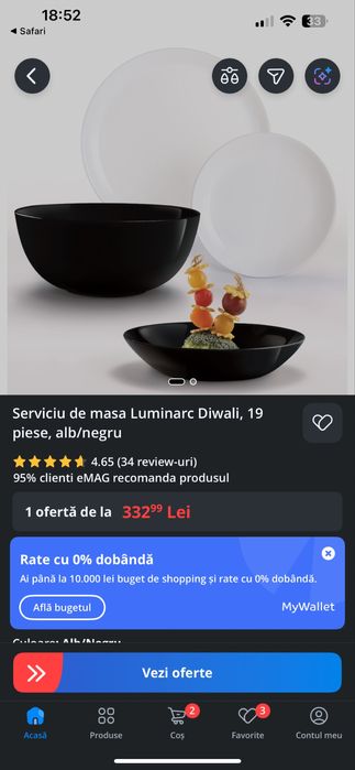 Serviciu de masa Luminarc Diwali, 19 piese, alb/negru