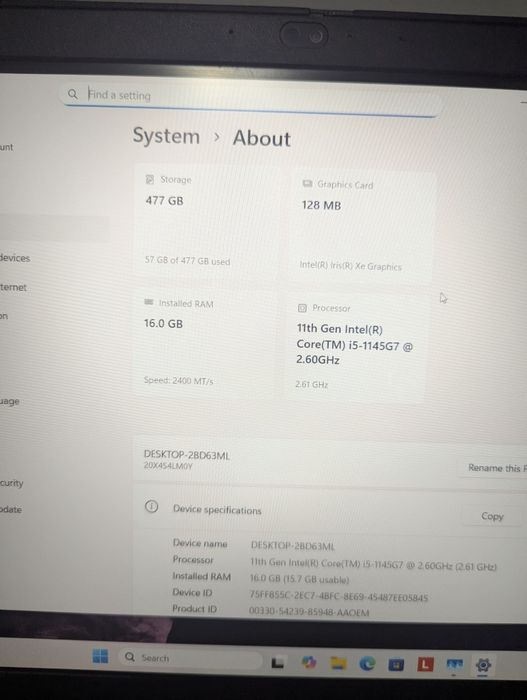 Thinkpad L15 i5 gen 11 iris Xe 16gb 512ssd