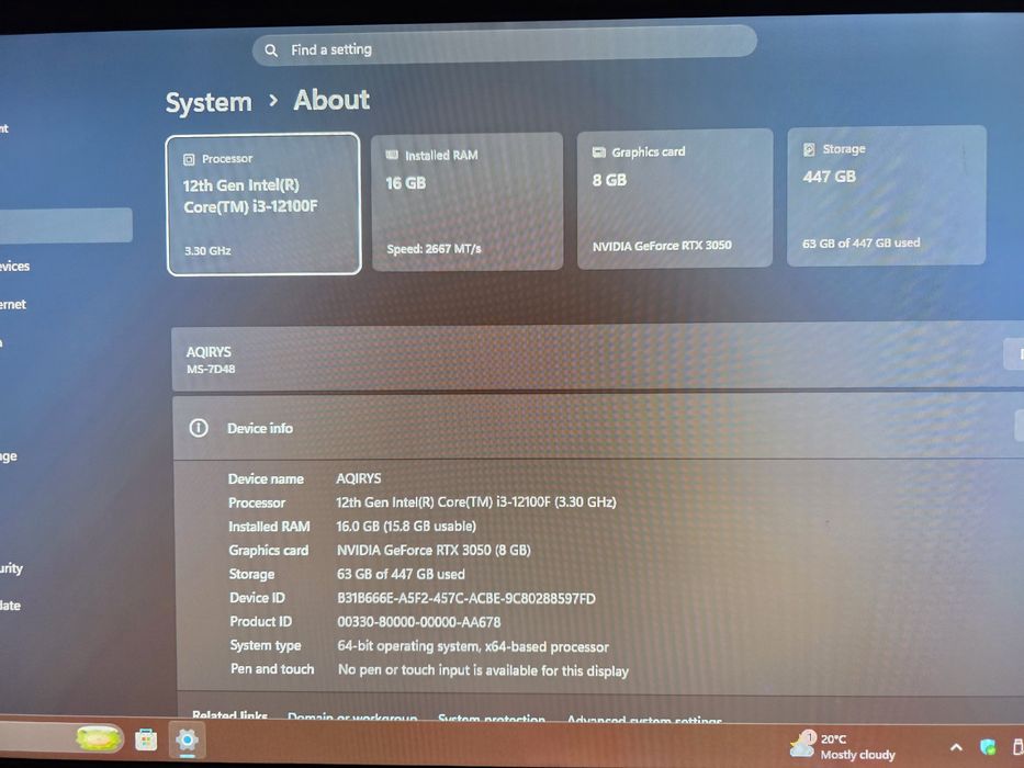 Unitate gaming RGB i3 12100f 16gb ddr4, ssd 500gb  RTX 3050 8gb DDR6