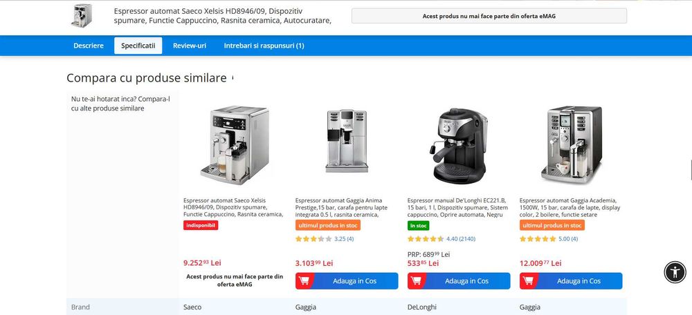 Espressor automat Saeco Xelsis – râșniță ceramică, carafă lapte