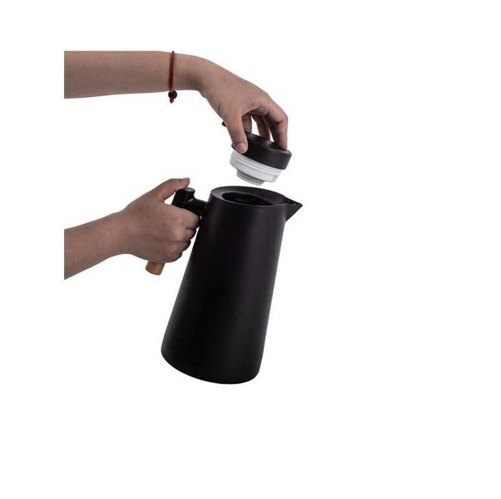 Термокана с дървена дръжка Mercado Trade, 950мл., Черна