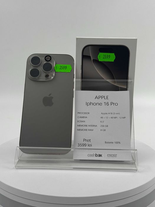 Apple iPhone 16 Pro 256 GB 100% baterie Garantie 24 luni CashBox
