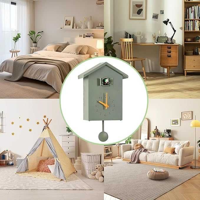 Ceas cu Cuc HAMON cu Sunet de Pasăre, Design Modern cu Pendul – Verde NOU