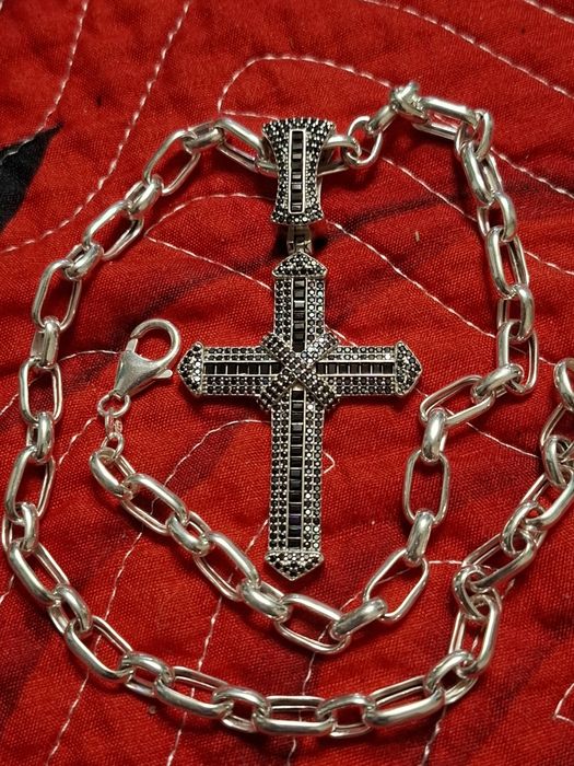 Lant masiv argint cu pandativ cu pietre negre