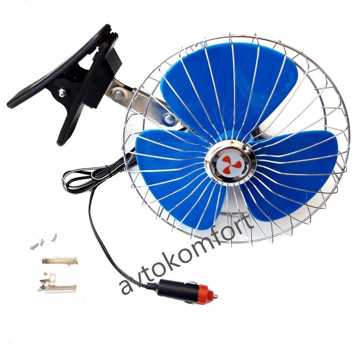 12V или 24V 8" или 10'' (24 см) Преносим Осцилиращ Вентилатор за Кола и Камион – с Щипка и Стойка за Табло