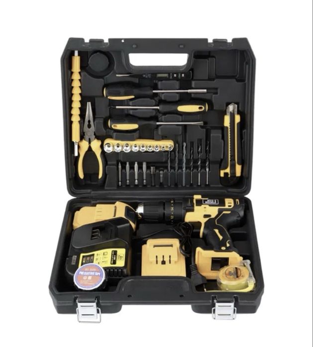 Bormașină cu Percuție 24V, 2 Acumulatori Li-Ion, Trusă Completă cu 30 de Accesorii