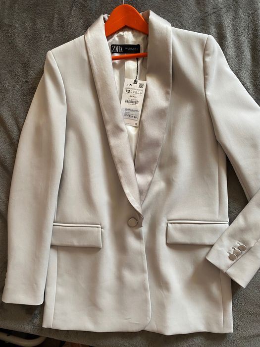 Sacou / blazer dama cu rever satinat ZARA, xs, NOU cu eticheta