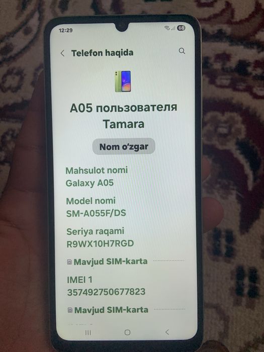 Samsung a05 4/128 realna olinadiganlarga kelishib beriladi