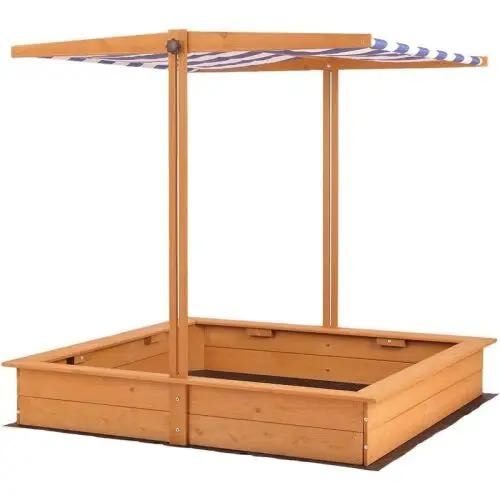 Дървен детски пясъчник със сенник с UV защита