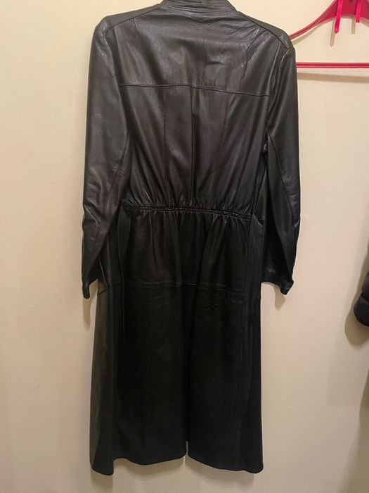 Черно Дамско кожено палто / кожен шлифер - истинска естествена кожа