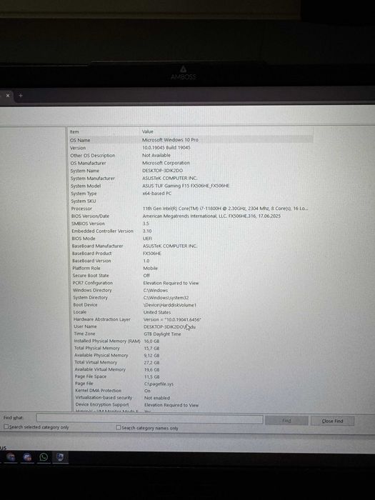 Laptop ASUS TUF Gaming F15 FX506HE i7-11800H SSD 500GB RAM 16GB RTX 3050ti 144Hz