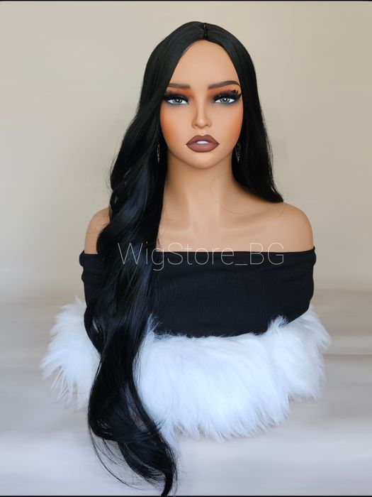 Черна перука без бретон на вълни