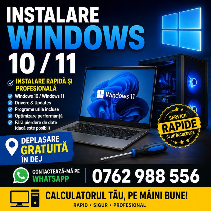 Titlu anunț  Instalare Windows 10 11 la domiciliu.Deplasare GRATUITĂ în Dej