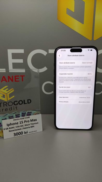 Iphone 15 Pro Max 256GB Black Titanium/Neverlocked/Baterie: 88% ID1550-AG2