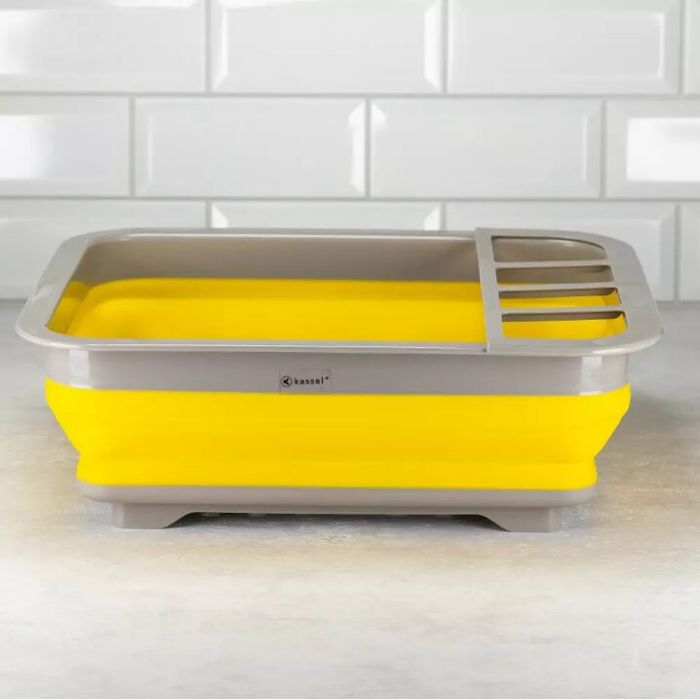 Suport pentru vase si tacamuri, plastic, 36,5 x 31 x 18ncm, galben,