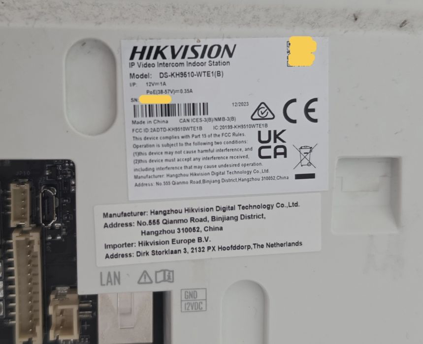 Hikvision videointerfon interior DS-KH9510-WTE1(B)