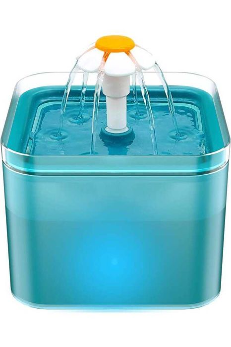 Fantana apă pisici 2L, LED, filtru carbon, USB, ultra-silențios, Verde