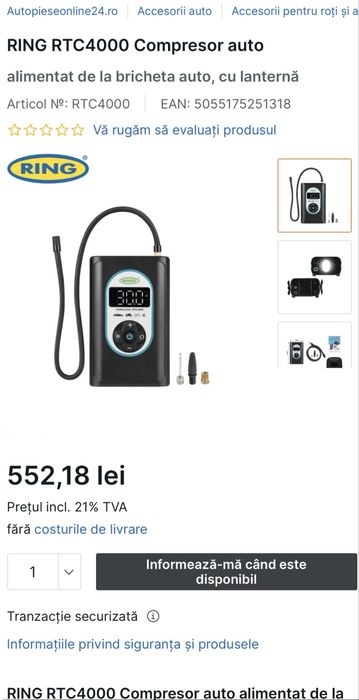 Compresor auto portabil ring