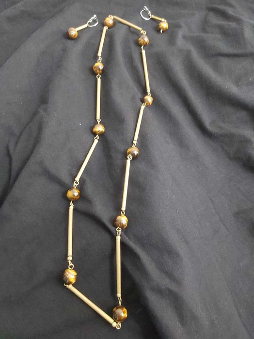 Тигровый глаз бусы и серги