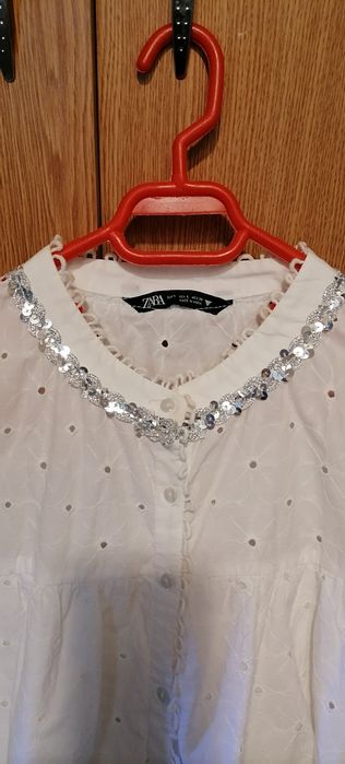 Rochie oversize, alba brodata/paiete, f.eleganta- evenim. seara/zi