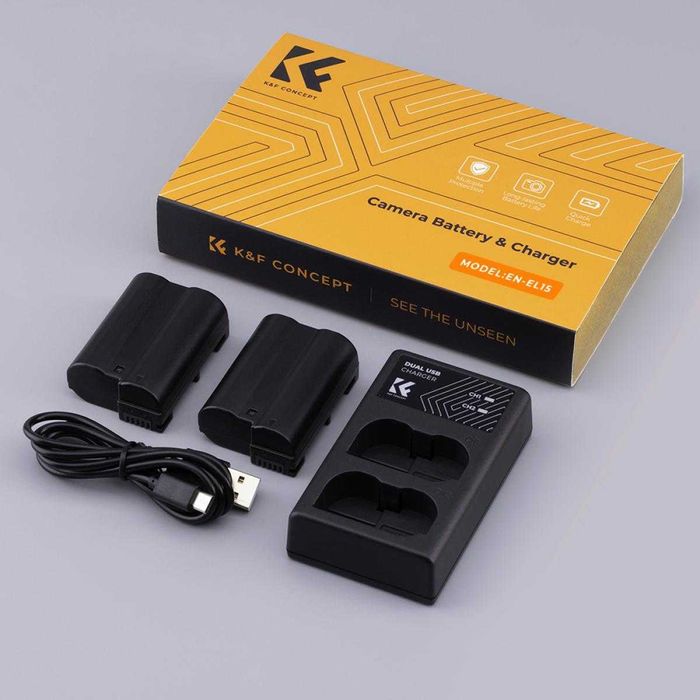Комплект 2 батерии EN-EL15 + зарядно K&F Concept