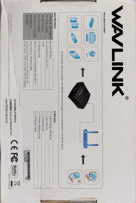 Сетевой usb принт-сервер wavlink