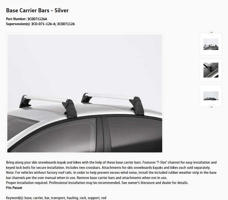 Bare transversale VW Passat B6 - B7 OEM noi-noute sigilate in cutie