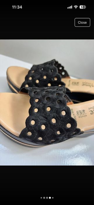 Sandale wedge negre- model decupat, brodate - mărimea 35