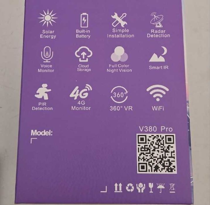 Соларна WiFi камера V380 Pro 16MP с 3 обектива, 360° наблюдение и нощно виждане