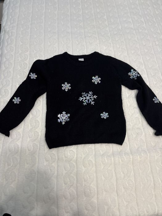 Pulover copii culoare negru, cu fulgi