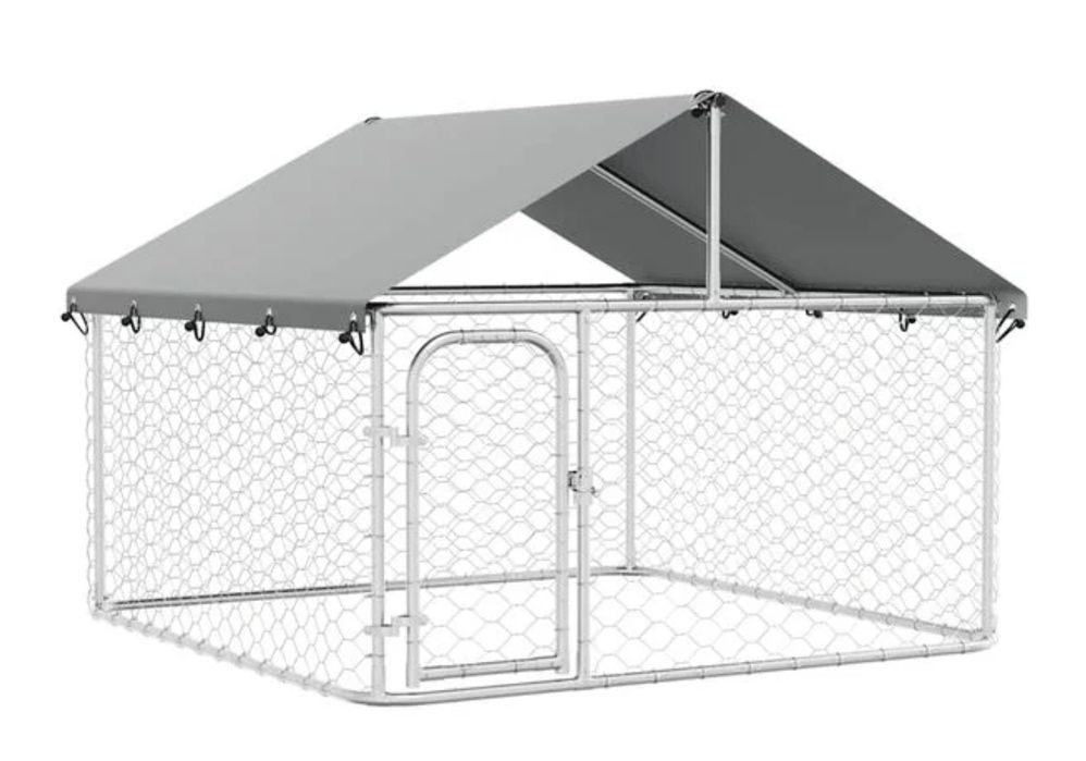 Țarc / Padoc pentru câini de exterior, cu acoperiș rezistent, 200 x 200 x 150 cm, argintiu